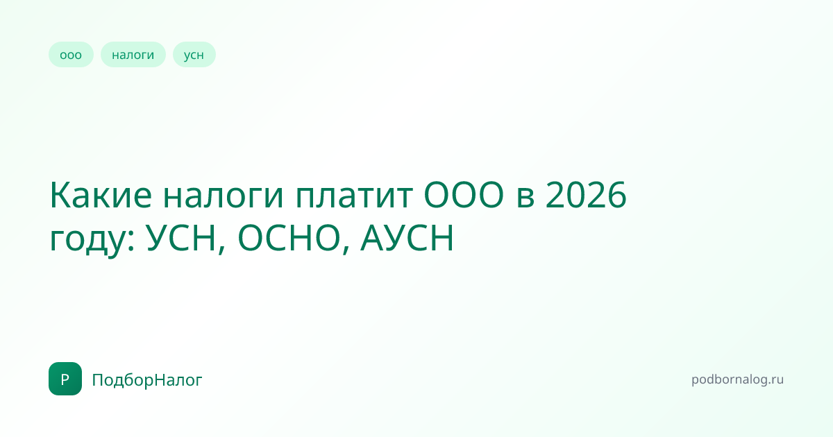 Какие налоги платит ООО в 2026 году: УСН, ОСНО, АУСН